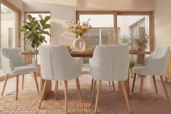 Nordischer Stuhl SCANDINAVIA MEISTERSTÜCK beige natur Strukturstoff Massivholzbeine