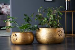 Handgefertigte Schalen 2er Set ORIENT gold Blumentopf im Hammerschlagdesign