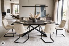 Freischwinger Stuhl MIAMI beige Cord matt schwarz Metallgestell