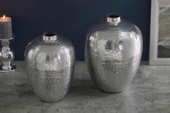 Elegantes Vasen 2er Set ORIENTAL 32cm silber im Rice Hammerschlag Design