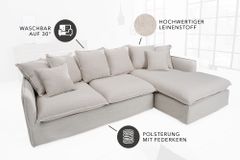 Großes Ecksofa HEAVEN 255cm natur beige Leinenstoff Federkern inkl. Kissen