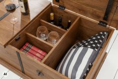 Massiver Couchtisch BODEGA 100cm braun honey finish Mangoholz Hausbar Truhe Stauraum