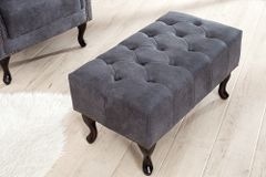 Edler Chesterfield Fußhocker antik grau Microfaser mit Knopfheftung und Nietenbesatz