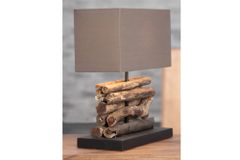 Handgefertigte Tischlampe PERIFERE 40cm braun Treibholz Leinenschirm