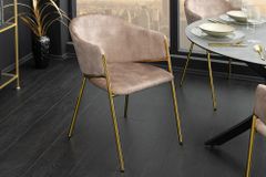 Design Stuhl NOBLESSE champagner beige Samt golden verchromtes Metallgestell