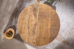 Höhenverstellbarer Beistelltisch ENGINEER 50cm Mangoholz Industrial Design massiv rund Eisen