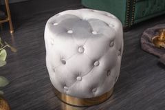 Design Hocker MODERN BAROCK 37cm edel-grau gold Samt Chesterfield