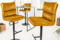 Höhenverstellbarer Barhocker COMFORT senfgelb Samt drehbar mit Lehne Metall schwarz