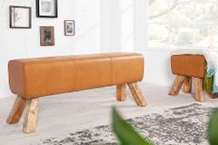 Design Sitzbank TURNBOCK 120cm cognac braun mit Echtleder-Bezug Sitzhocker
