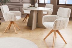 Drehbarer Stuhl UNIQUE beige Chenille Eichenholzbeine mit Armlehne