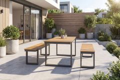 Wetterfester Gartentisch TAMPA LOUNGE 125cm grau natur Aluminium Metall Holz-Design Outdoor