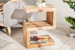Handgearbeiteter Beistelltisch S 60cm Mango Massivholz mit Ablage variabel stellbar