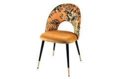 Design Stuhl PRÊT-À-PORTER gelb Samt florales Muster und goldene Fußkappen