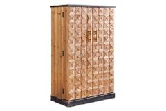 Design Barschrank BODEGA 120cm natur Pinienholz mit 3D-Front und Flaschenregal