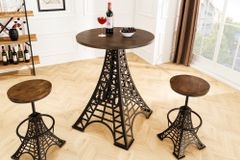 Runder Bartisch PARIS LOFT 105cm dunkelbraun Mangoholz Eiffelturm-Design