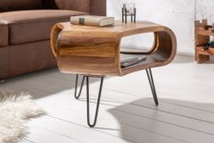 Retro Couchtisch ORGANIC LIVING 70cm braun Sheesham Massivholz stone finish Stauraum