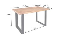 Massivholz Esstisch IRON CRAFT 120cm braun Sheesham schwarze Metallbeine stone finish