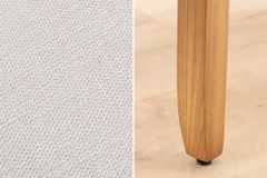 Design Stuhl CASA beige Strukturstoff Massivholzbeine mit Zierknöpfen und Nackenrolle
