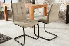 Design Freischwinger Stuhl MODENA vintage beige Microfaser mit Ziersteppung