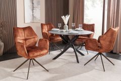 Drehbarer Design Stuhl CONCORD rost braun Samt Taschenfederkern Metallgestell braun