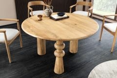 Runder Esstisch ARTE 120cm kaschmir beige finish Mangoholz massiv mit markantem Gestell