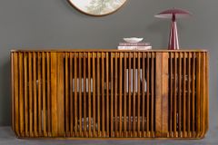 Massives Sideboard SCULPTURA 170cm braun Mangoholz mit abgerundeter Lamellenfront