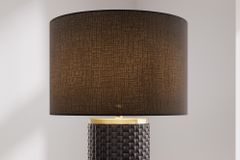 Moderne Tischlampe ELEGANCIA 70cm schwarz gold Keramik rund Stoffschirm