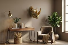 Deko-Wandfigur RHINO 40cm gold handmade Nashorn-Skulptur