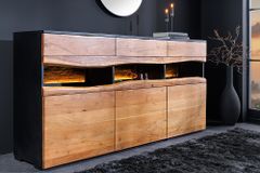 Massivholz Sideboard GRAND ACACIA 180cm braun Akazie mit LED-Beleuchtung Baumkante