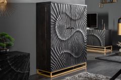 Massiver Barschrank SCORPION 141cm schwarz Mangoholz mit 3D Schnitzereien