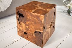 Massiver Beistelltisch SQUARE 40cm Teakholz Würfel Sitzhocker