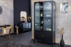 Moderne Vitrine PARIS 180cm schwarz gold Riffelglas Metall Highboard Schrank