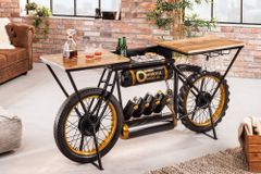 Industrial Konsolentisch MOTORCYCLE 185cm Mangoholz schwarz Motorrad Bartheke Upcycling