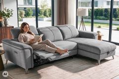 3-Sitzer Sofa IMPERIA 255cm grau Vogue Seiden Samtstoff elektrische Fußstütze