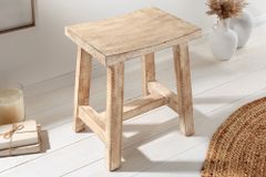 Massiver Hocker FINCA 45cm beige Mangoholz Handarbeit Boho Shabby Chic