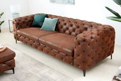 Chesterfield 3-Sitzer Sofa MODERN BAROCK 235cm antik braun Federkern Microfaser