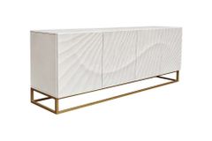 Massives Sideboard SCORPION 180cm weiß Mangoholz gold Metall 3D-Schnitzereien
