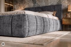 Design Boxbett ADLON 180x200cm grau Chenille mit Stauraum und Lattenrost