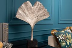 Dekorative Skulptur GINKGO LEAF 45cm silber handmade Metall mit Marmorsockel