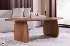 Design Couchtisch SCULPTURA 110cm braun Akazienholz organische Form