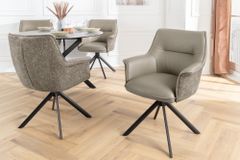 Drehbarer Stuhl LE GRAND taupe Echtleder Strukturstoff schwarzes Metallgestell