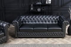 Chesterfield 3-Sitzer Sofa 205cm schwarz Nietenbesatz Federkern