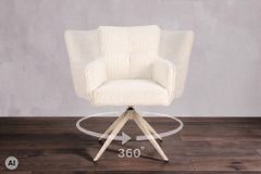 Drehbarer Stuhl LUGANO beige Bouclé Tweed Soft Federkern mit Armlehne bis 150 kg belastbar