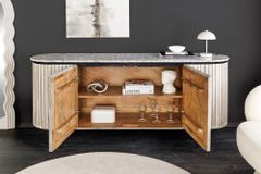 Massives Sideboard ADLON 170cm grau gebürstet Mangoholz mit weißer Marmorplatte