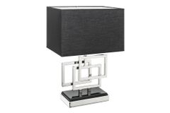 Moderne Tischleuchte ATLANTIS 56cm silber Stoffschirm schwarz Marmor Lampe