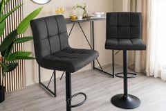 Höhenverstellbarer Barhocker MODENA vintage grau Microfaser Metall schwarz mit Lehne drehbar