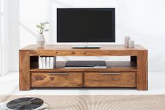 Massives TV-Board MAKASSAR 130cm braun Sheesham stone finish Lowboard zwei Schubladen