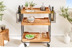 Massivholz Servierwagen SEVEN SEAS 80cm natur Küchenwagen Metall mit Rollen