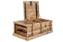 Massivholz Couchtisch BODEGA 100cm Mangoholz Hausbar Truhe mit Stauraum