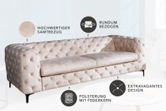 Chesterfield 3-Sitzer Sofa MODERN BAROCK 235cm champagner beige Samt Federkern